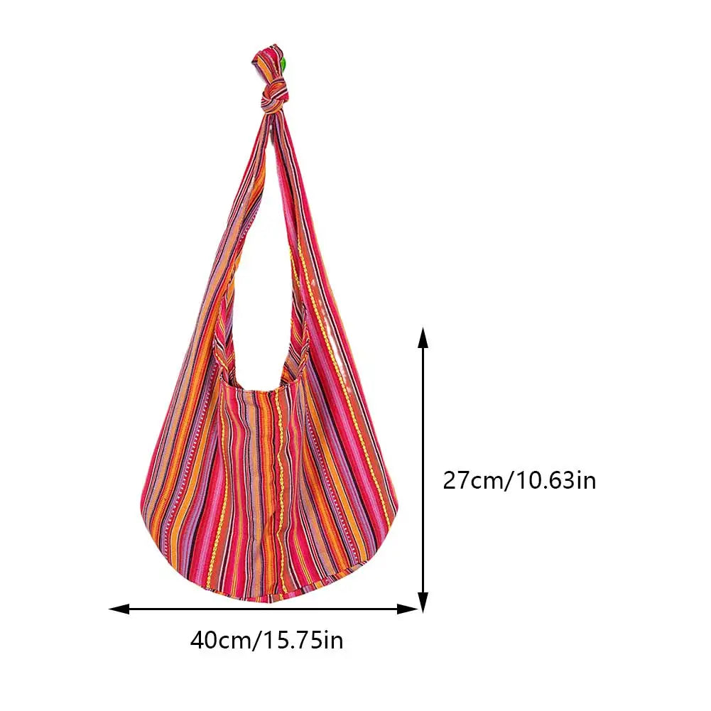 Lady Knitting & Canvas Gypsy Boho Chic Aztec Ethnic Sling Crossbody Tote Bag