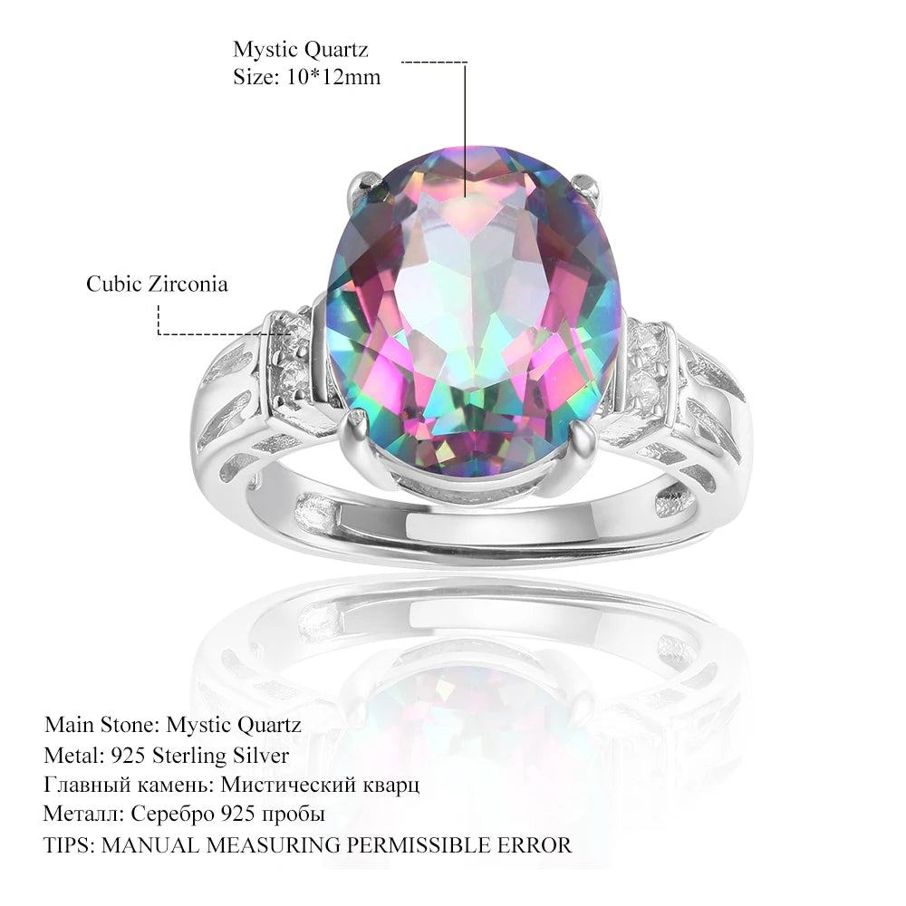 GEM'S BALLET 4.36Ct 10x12mm Oval Rainbow Mystic Topaz Gemstone Promise Engagement Rings in Sterling Silver Gift For Her - Style Savvy Collections