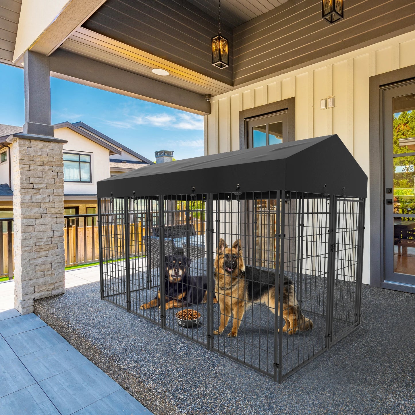 Large Dog Kennel Outdoor Dogs Welded Wire  Yard with Stakes WaterProof Cover Canopy