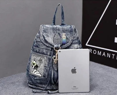 Fashion Denim Women Casual Backpack Large Capacity Jeans Shoulder Bag - Style Savvy Collections