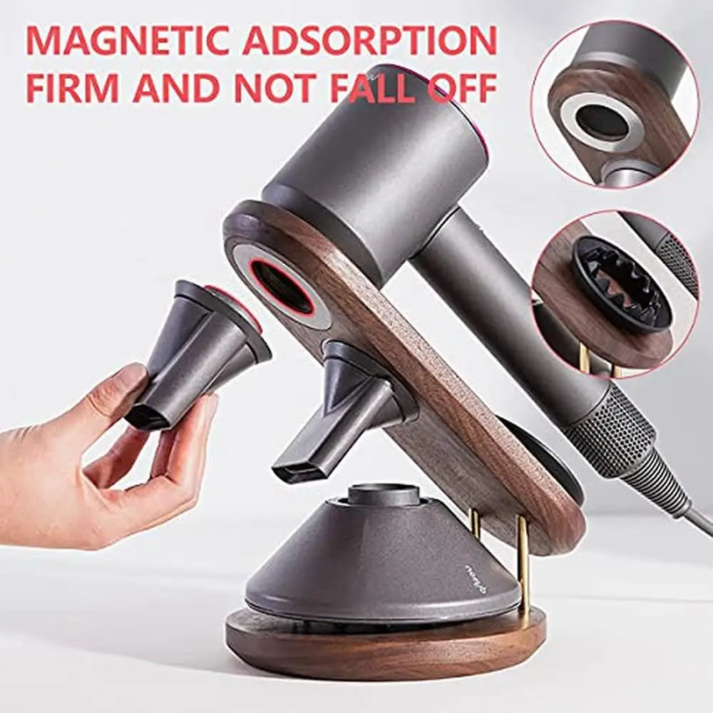 Hair Dryer Holder Stand Dyson Supersonic Magnetic Wooden Organizer with Brass Wire Stylish Display