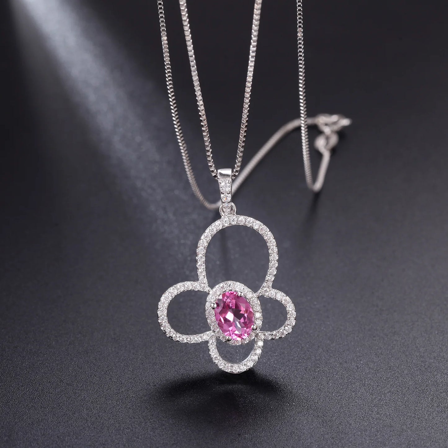 Gem's Ballet 925 Sterling Silver Flower Butterfly Necklaces 6x8mm Oval Pink Topaz - Style Savvy Collections