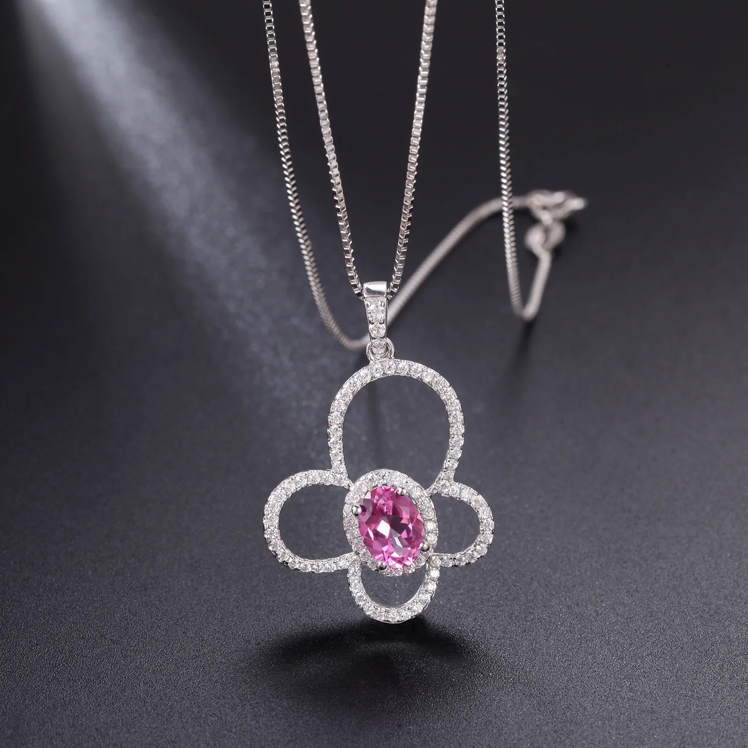 Gem's Ballet 925 Sterling Silver Flower Butterfly Necklaces 6x8mm Oval Pink Topaz - Style Savvy Collections