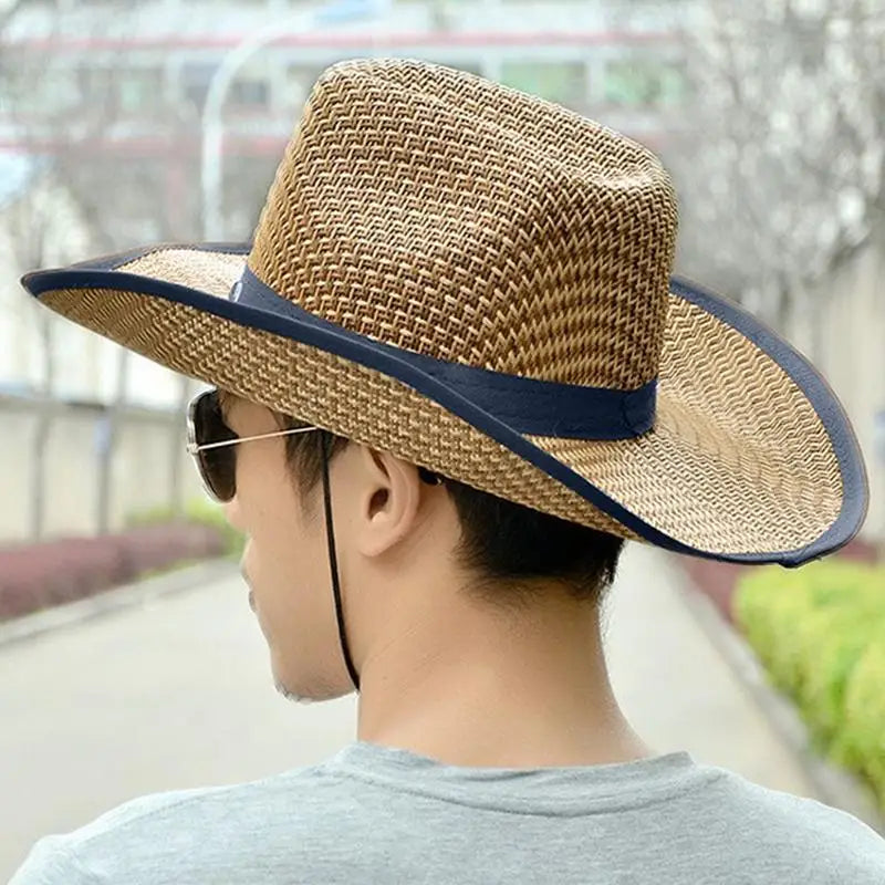 Wide Brim Straw Hat Cowboy Sun Straw UV Protection - Style Savvy Collections