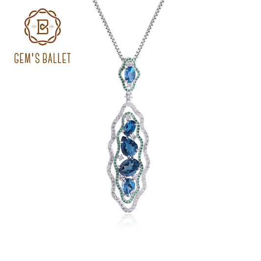 GEM'S BALLET Topaz Jewelry London Blue Topaz Gemstone Statement Pendant Necklace in Sterling Silver - Style Savvy Collections