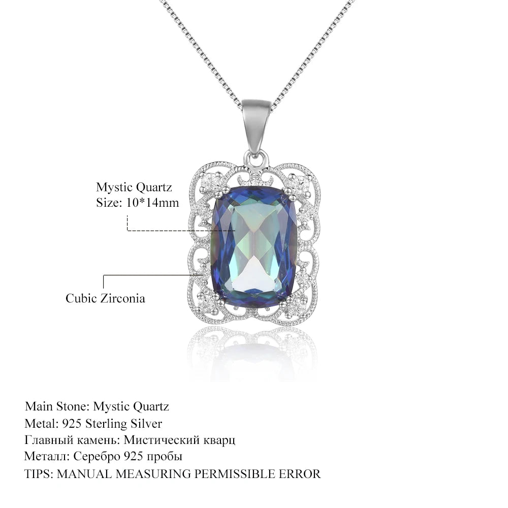 GEM'S BALLET Delicate Lace Necklace 9.66Ct 10x14mm Cushion Fire Mystic Topaz Sterling Silver - Style Savvy Collections