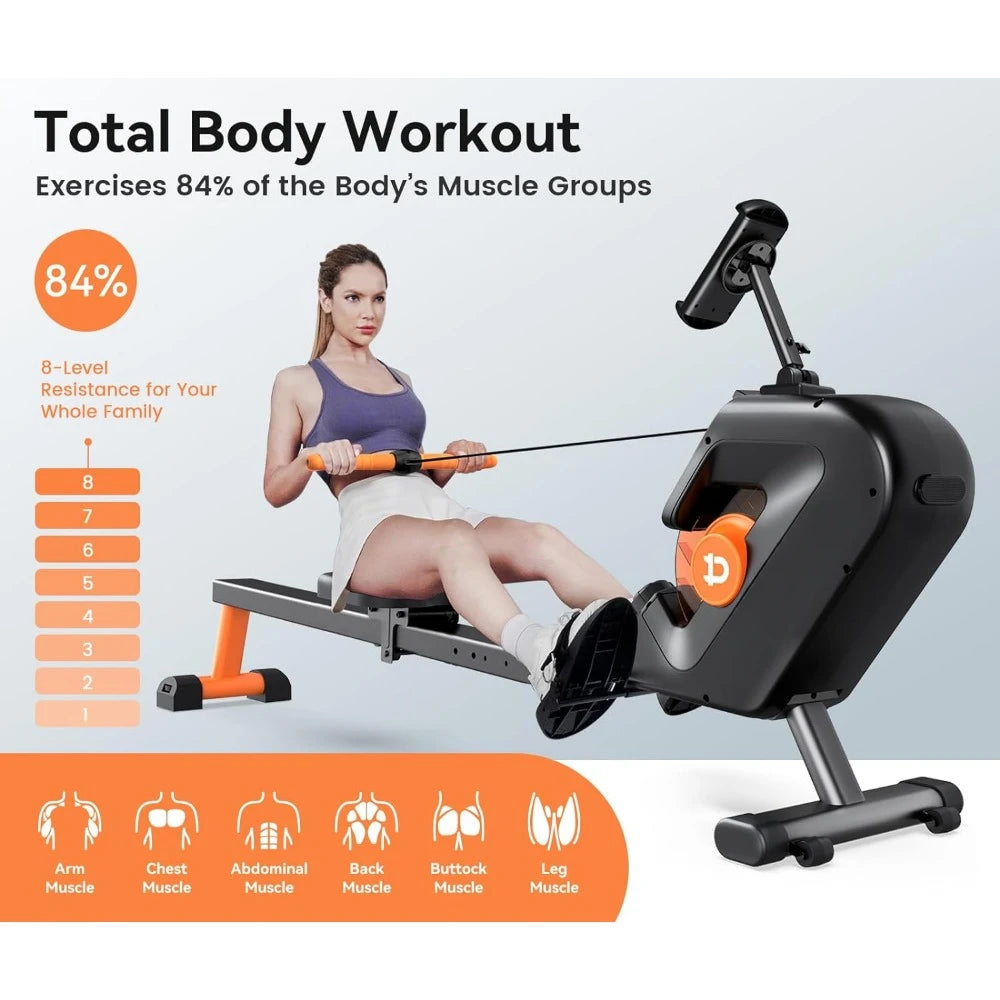 Tablet Holder Rowing Machine for Exercises Max 350 LBS Magnetic Rower With LCD Monitor