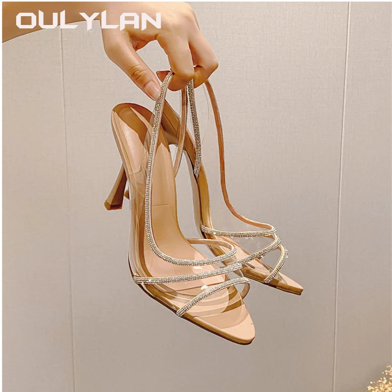 Oulylan Women Pumps Sandals Summer Slingback High Heels Rhinestones Elegant - Style Savvy Collections