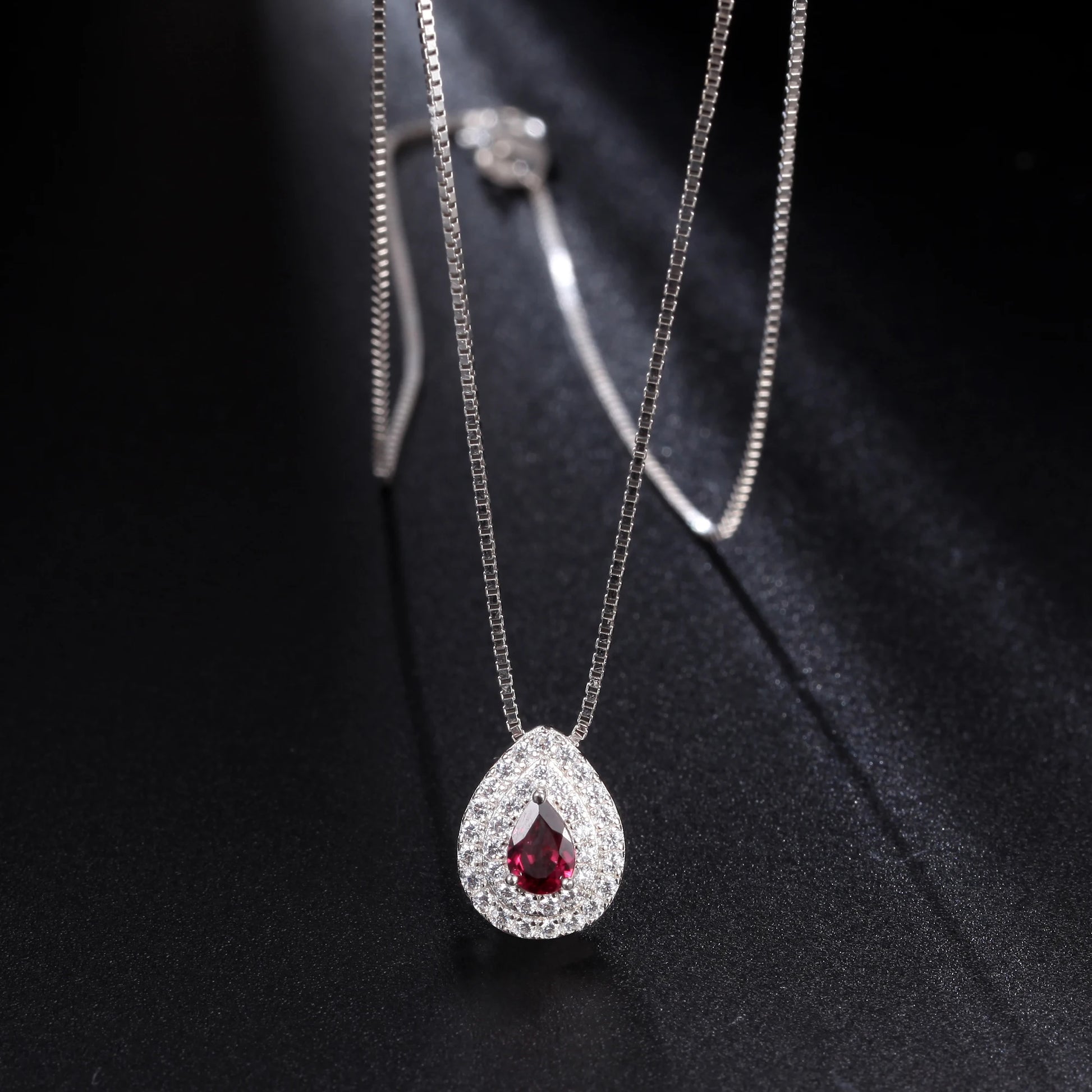 GEM'S BALLET Dainty Gemstone Necklace 4x6mm Pear Shape Rhodolite Garnet Halo Solitaire  Sterling Silver - Style Savvy Collections