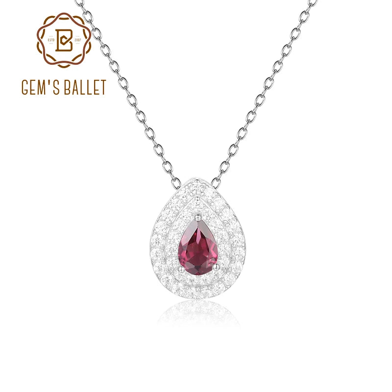 GEM'S BALLET Dainty Gemstone Necklace 4x6mm Pear Shape Rhodolite Garnet Halo Solitaire  Sterling Silver - Style Savvy Collections