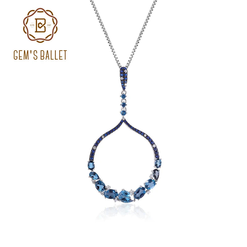 GEM'S BALLET London Blue Topaz Statement  Necklace in 925 Sterling Silver Handmade Topaz - Style Savvy Collections