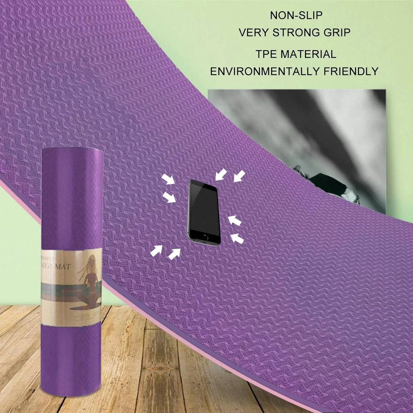 Yoga Mat 1/3 inch QMKGEC Exercise Mats 8mm TPE Non-Slip Extra Thick High-Density Eco Friendly for Yoga, Workouts, Pilates