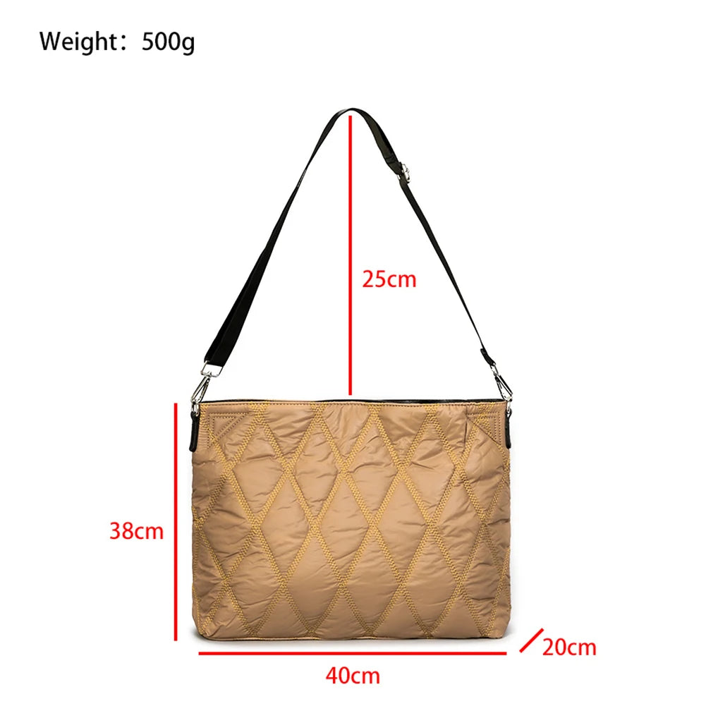 Nylon Cotton-Padded Fashion Large Commuting Bag Rhombic Lattice Top-handle Bag - Style Savvy Collections