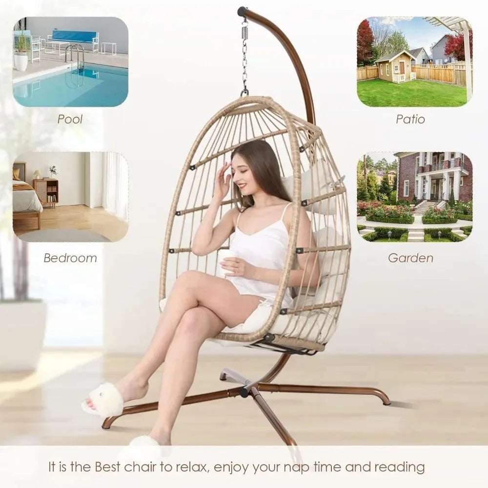 Egg Chair, with Stand Outdoor Swinging Water Resistant - Style Savvy Collections