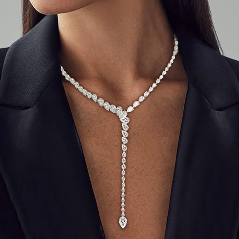 Stonefans Water Drop Zircon Necklace Luxury Choker Statement Y Lariat Charm Collar - Style Savvy Collections