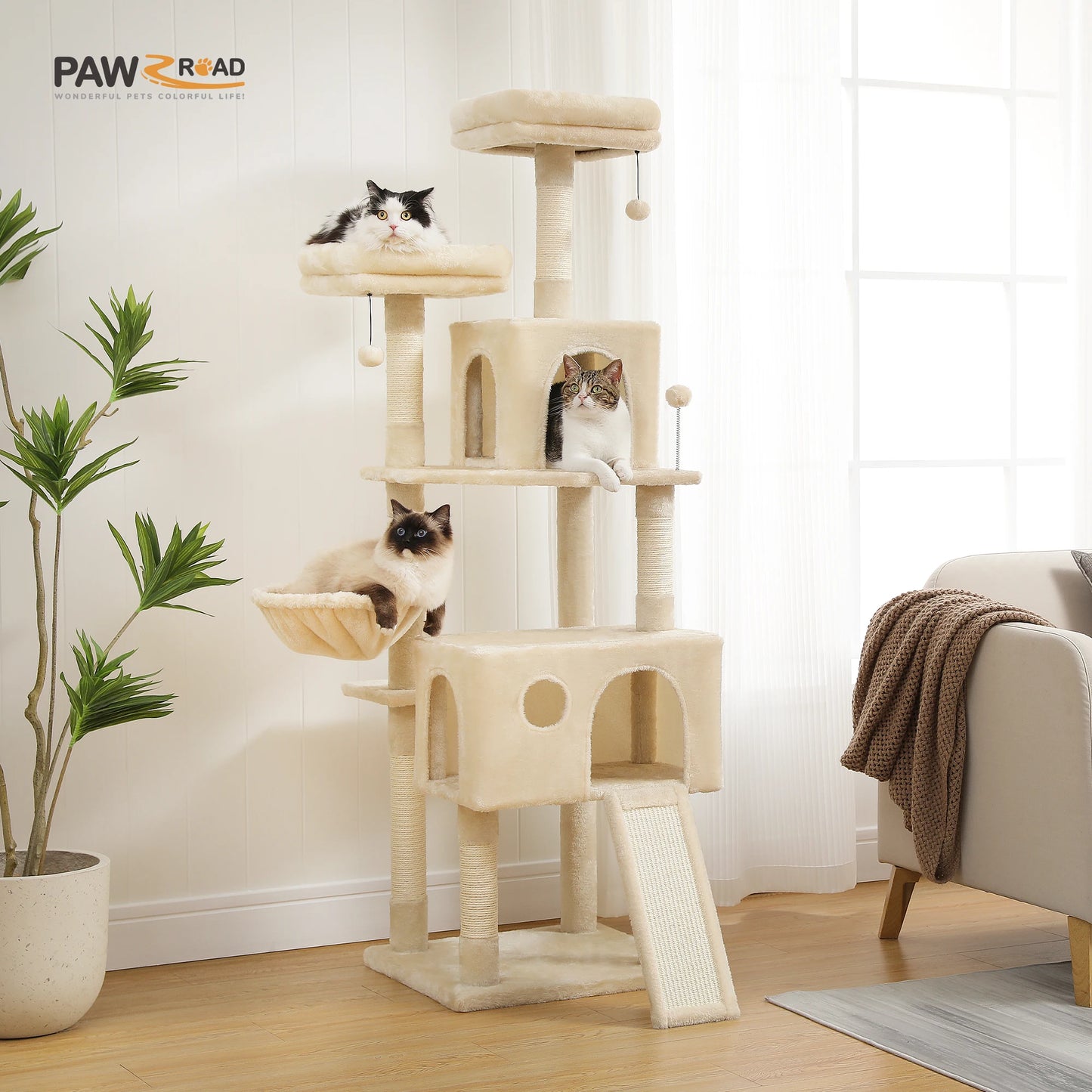 Free Shipping  Multi-Level Cat Tree For Cats With Cozy Perches