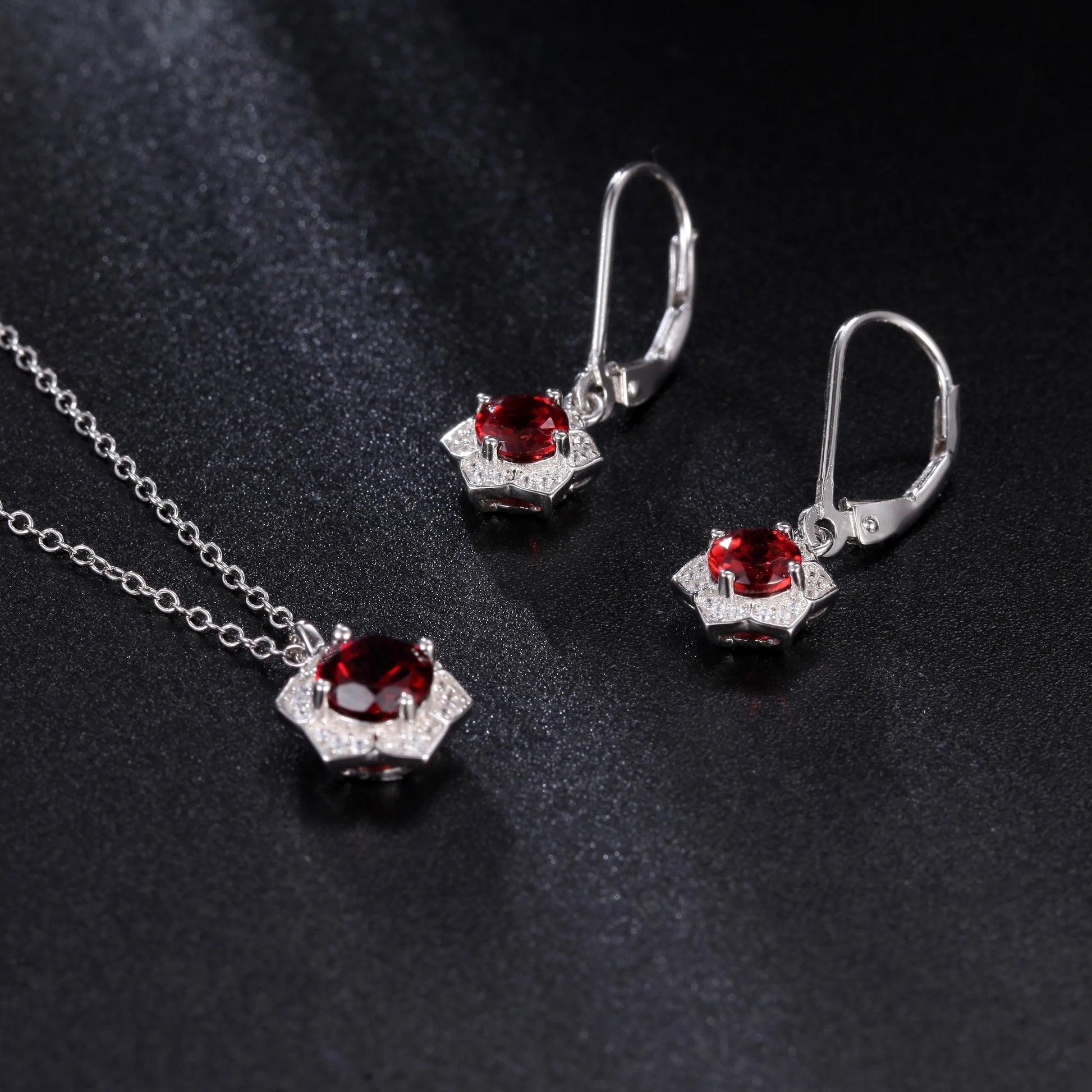 GEM'S BALLET Hexagon Gemstone Necklace 6mm Round Red Garnet Halo Solitaire 925 Sterling Silver - Style Savvy Collections