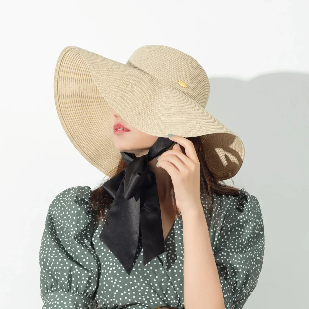 Large Brim Straw Hat Ribbon Floppy Wide adjustable and washable - Style Savvy Collections