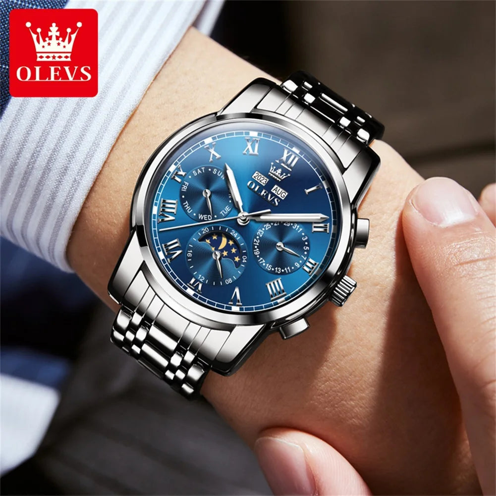 Men's Moon Phase Stainless Steel Strap Fully Automatic Mechanical Watch Luminous - Style Savvy Collections