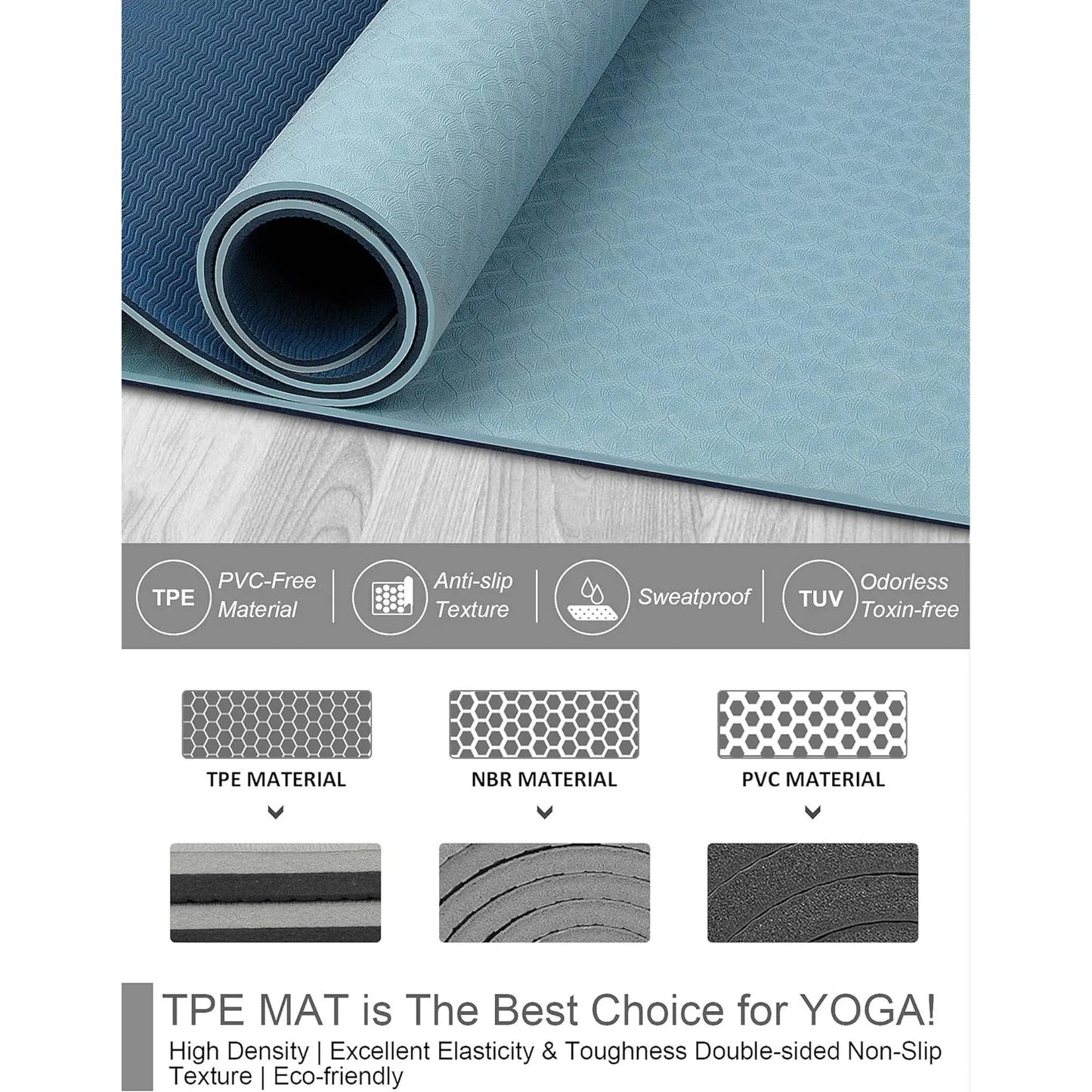 BEAUTYOVO Yoga Mat with Strap 1/3 1/4 Inch Extra Thick Double-sided Non Slip