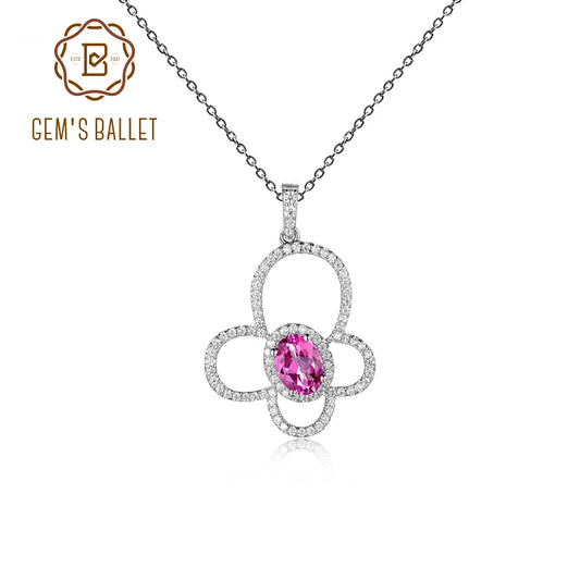 Gem's Ballet 925 Sterling Silver Flower Butterfly Necklaces 6x8mm Oval Pink Topaz - Style Savvy Collections