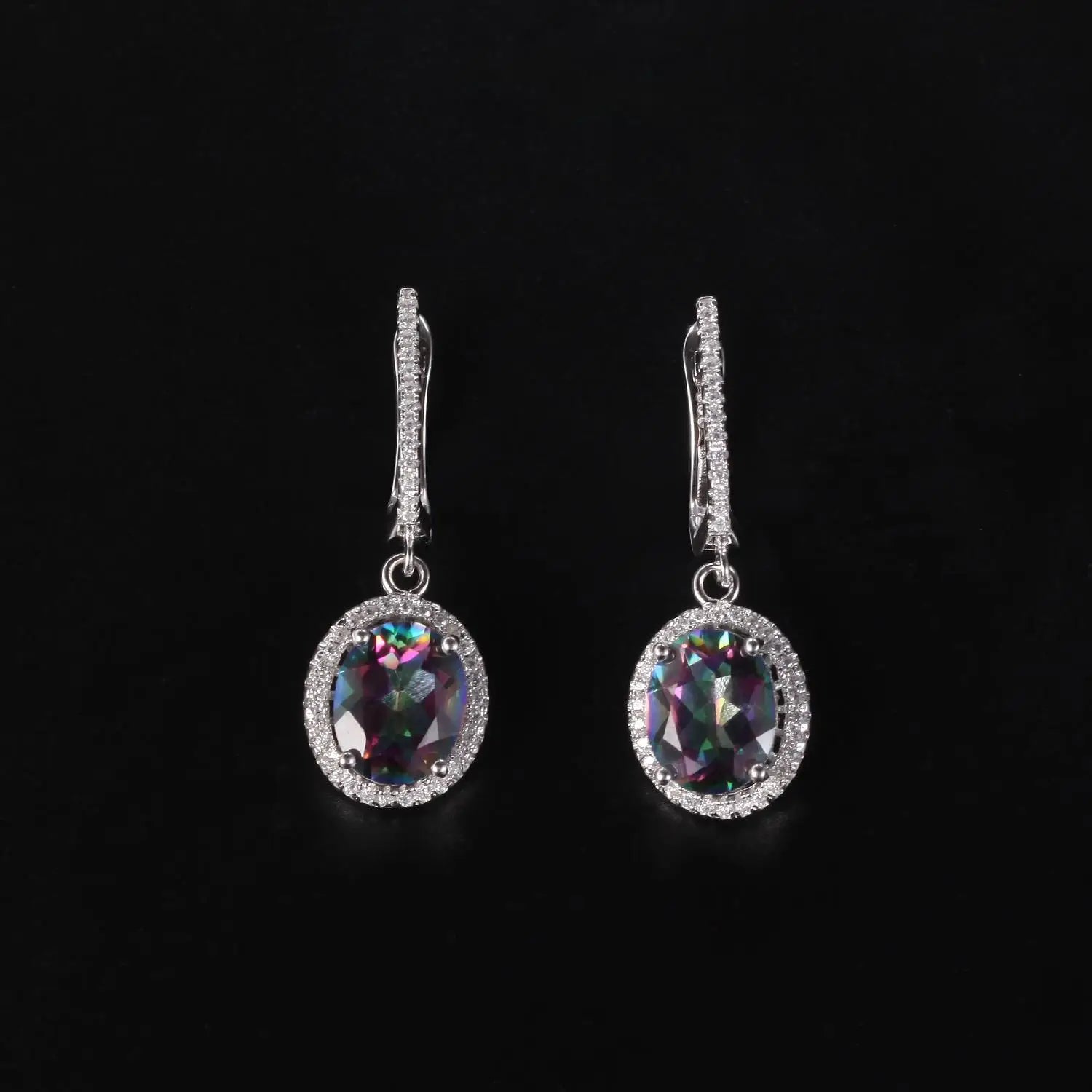 GEM'S BALLET 925 Sterling Silver Birthstone 8x10mm Oval Rainbow Mystic Topaz Gemstone Drop Earrings - Style Savvy Collections