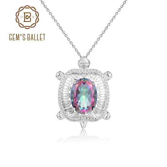 GEM'S BALLET Sea Turtle Necklace 9.10Ct 12x16mm Oval Fire Mystic Topaz Gemstone  Sterling Silver - Style Savvy Collections