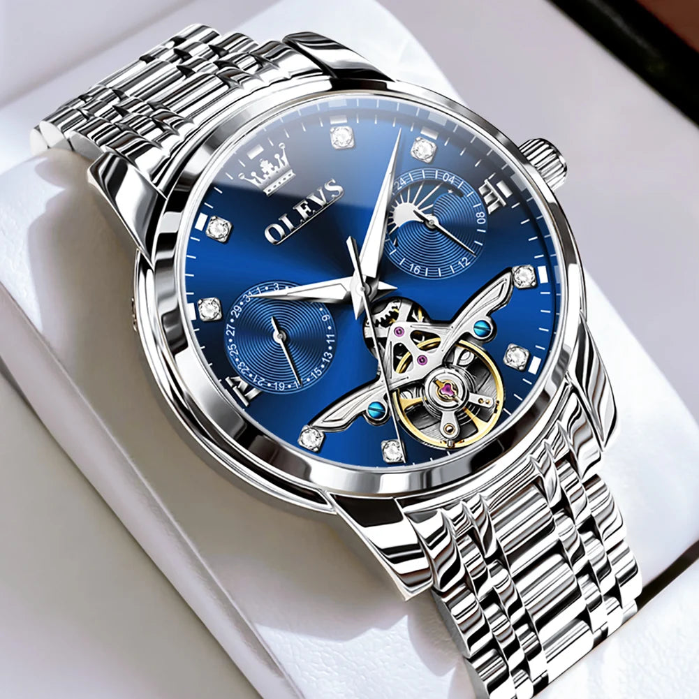 Men's Watch  Hollow flywheel Automatic Mechanical Watch Waterproof Luminous Moon Phase Date - Style Savvy Collections