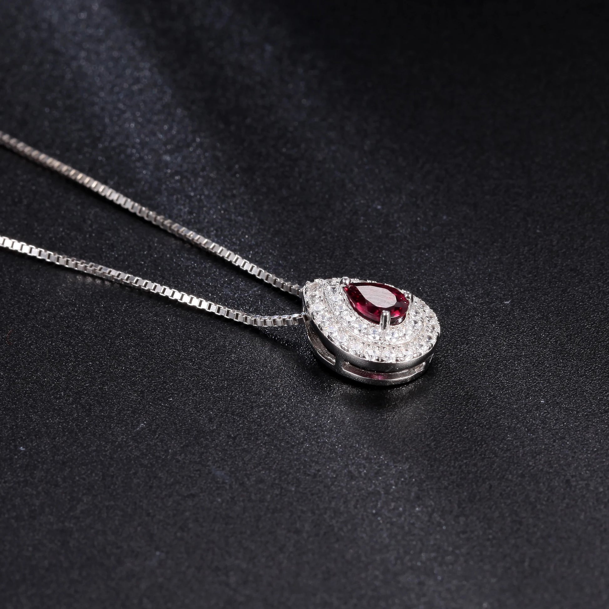 GEM'S BALLET Dainty Gemstone Necklace 4x6mm Pear Shape Rhodolite Garnet Halo Solitaire  Sterling Silver - Style Savvy Collections