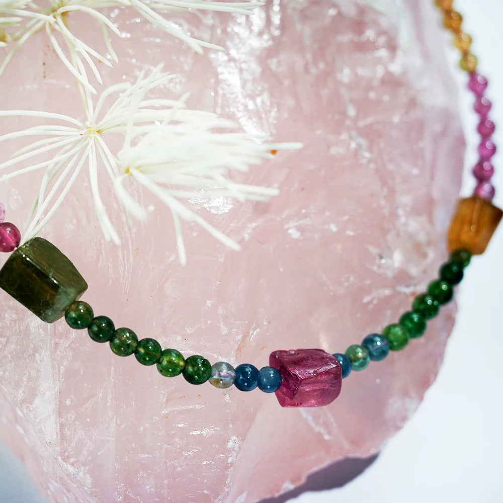 Natural Stone Beads Bracelet for Women Tourmaline Bracelets on Hand Multicolor Beaded Bracelet silver color Jewelry - Style Savvy Collections