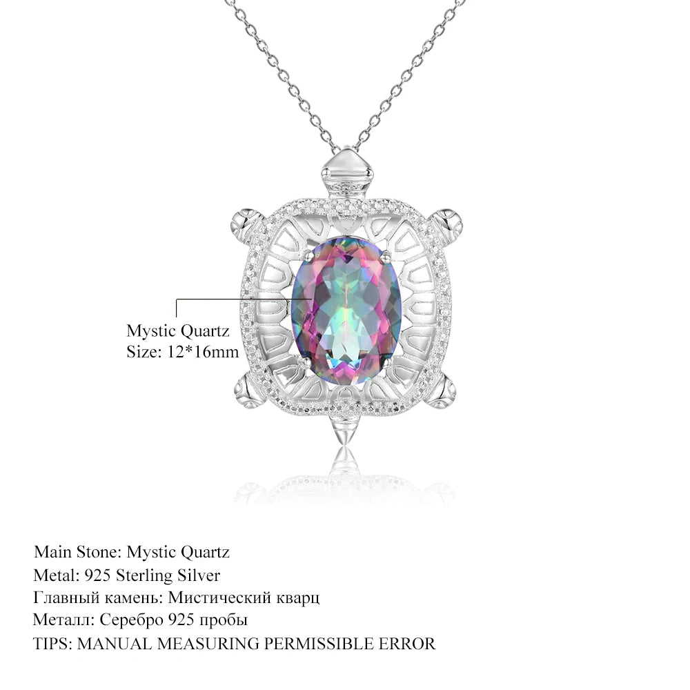 GEM'S BALLET Sea Turtle Necklace 9.10Ct 12x16mm Oval Fire Mystic Topaz Gemstone  Sterling Silver - Style Savvy Collections