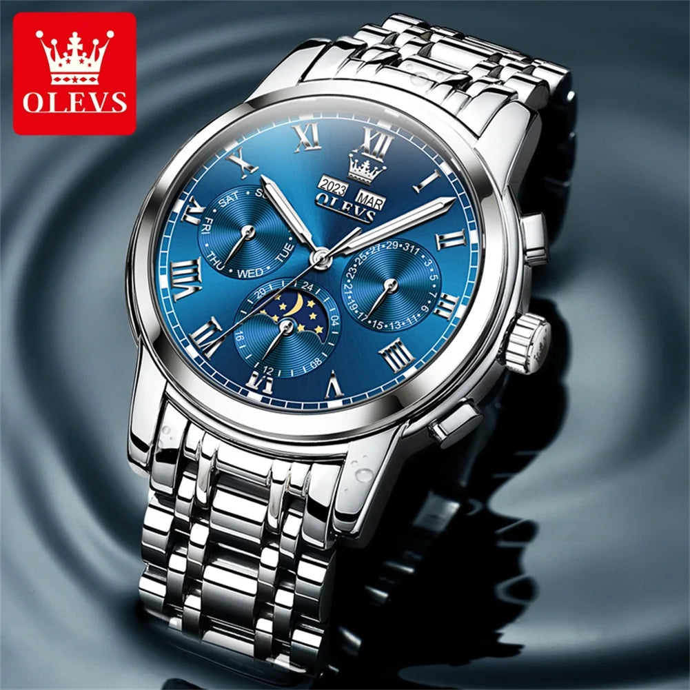 Men's Moon Phase Stainless Steel Strap Fully Automatic Mechanical Watch Luminous - Style Savvy Collections