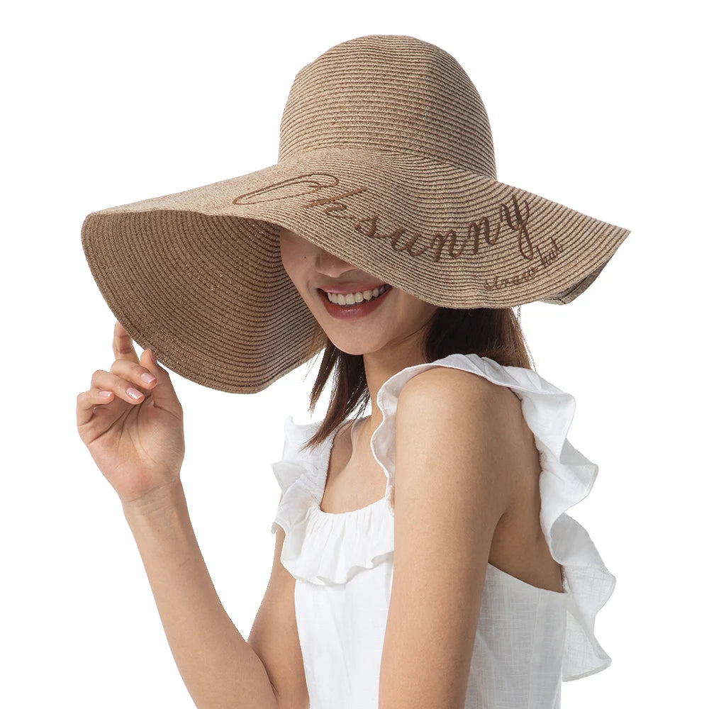 Summer Floppy Wide Large Brim Straw Hat Patchwork UV protection Foldable Washable - Style Savvy Collections