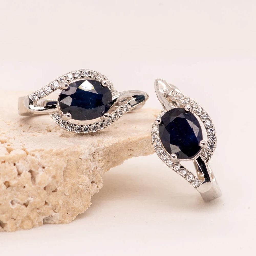 GEM'S BALLET 3.32Ct Natural Blue Sapphire Earrings Real 925 Sterling Silver - Style Savvy Collections