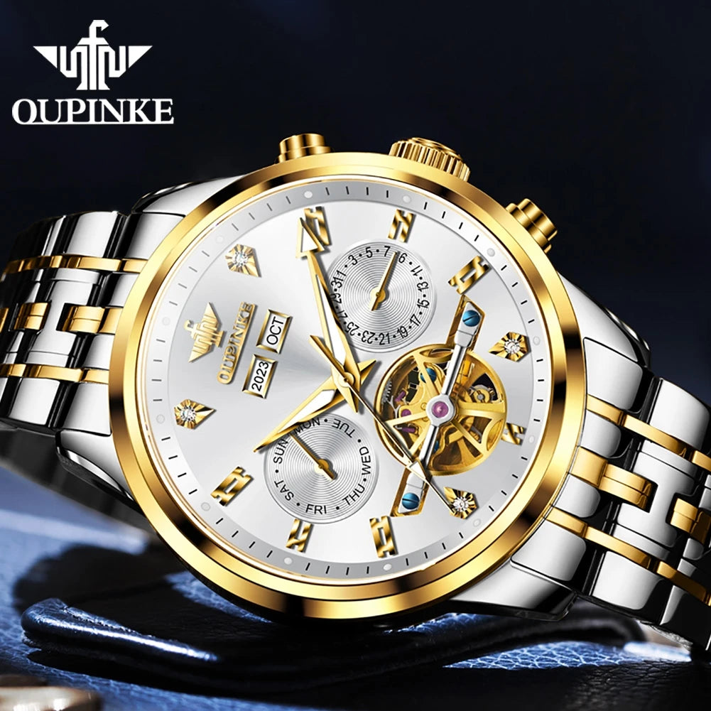 Genuine Mechanical Watch for Men Date Week Moon Phase Waterproof Automatic - Style Savvy Collections