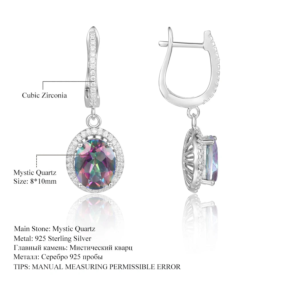 GEM'S BALLET 925 Sterling Silver Birthstone 8x10mm Oval Rainbow Mystic Topaz Gemstone Drop Earrings - Style Savvy Collections