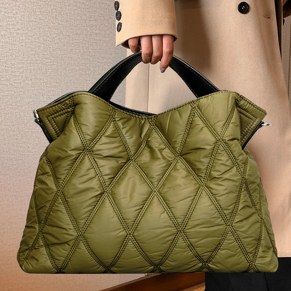 Nylon Cotton-Padded Fashion Large Commuting Bag Rhombic Lattice Top-handle Bag - Style Savvy Collections