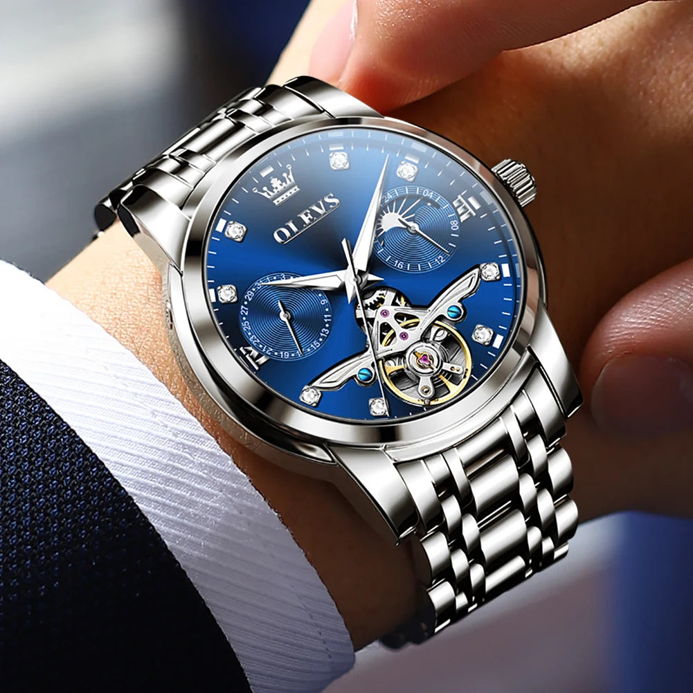 Men's Watch  Hollow flywheel Automatic Mechanical Watch Waterproof Luminous Moon Phase Date - Style Savvy Collections