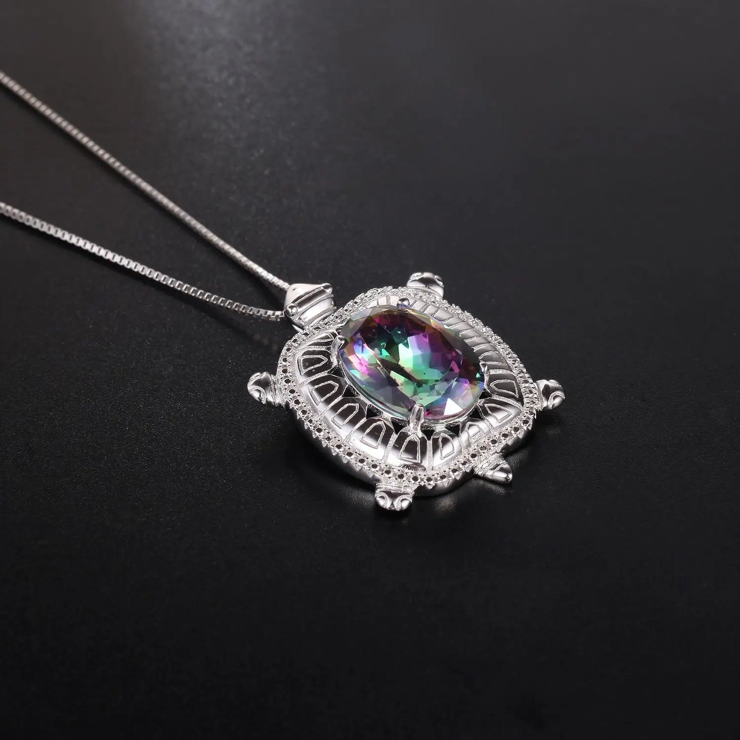 GEM'S BALLET Sea Turtle Necklace 9.10Ct 12x16mm Oval Fire Mystic Topaz Gemstone  Sterling Silver - Style Savvy Collections