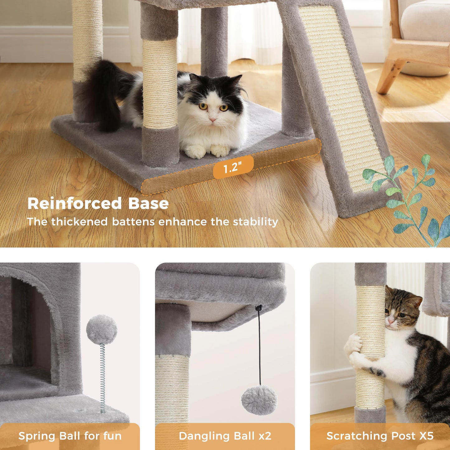 Free Shipping  Multi-Level Cat Tree For Cats With Cozy Perches