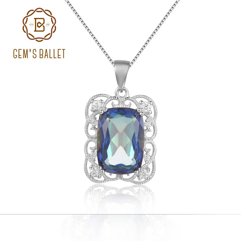 GEM'S BALLET Delicate Lace Necklace 9.66Ct 10x14mm Cushion Fire Mystic Topaz Sterling Silver - Style Savvy Collections