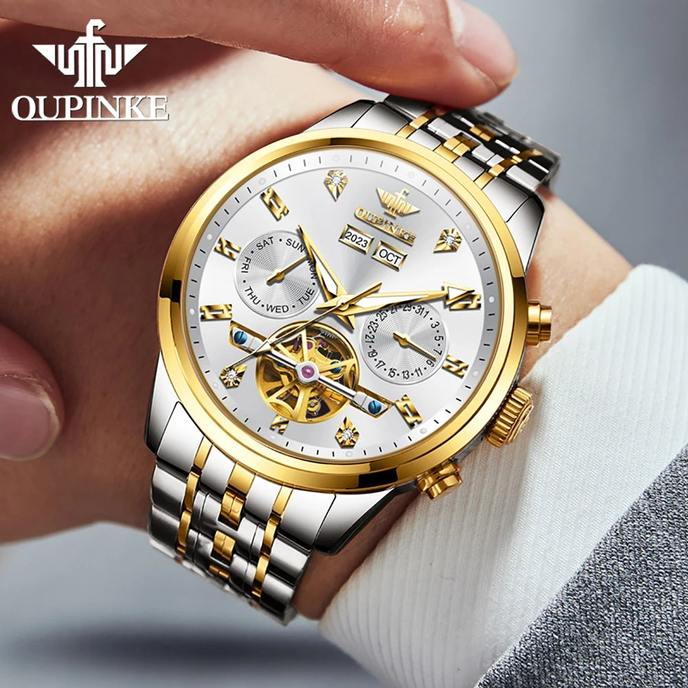 Genuine Mechanical Watch for Men Date Week Moon Phase Waterproof Automatic - Style Savvy Collections