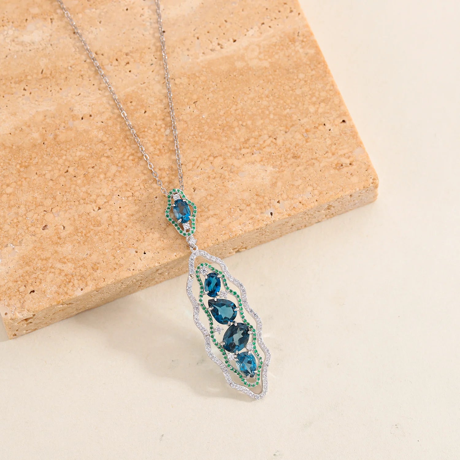 GEM'S BALLET Topaz Jewelry London Blue Topaz Gemstone Statement Pendant Necklace in Sterling Silver - Style Savvy Collections